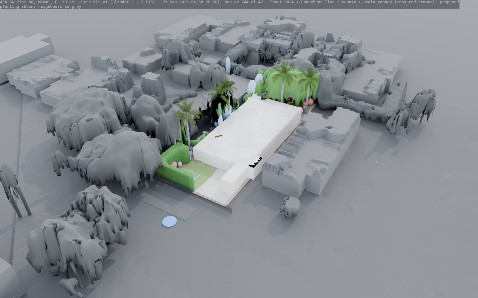 With the planting plan's proposed plants (stand-ins by size) of 460 SW 21st Rd