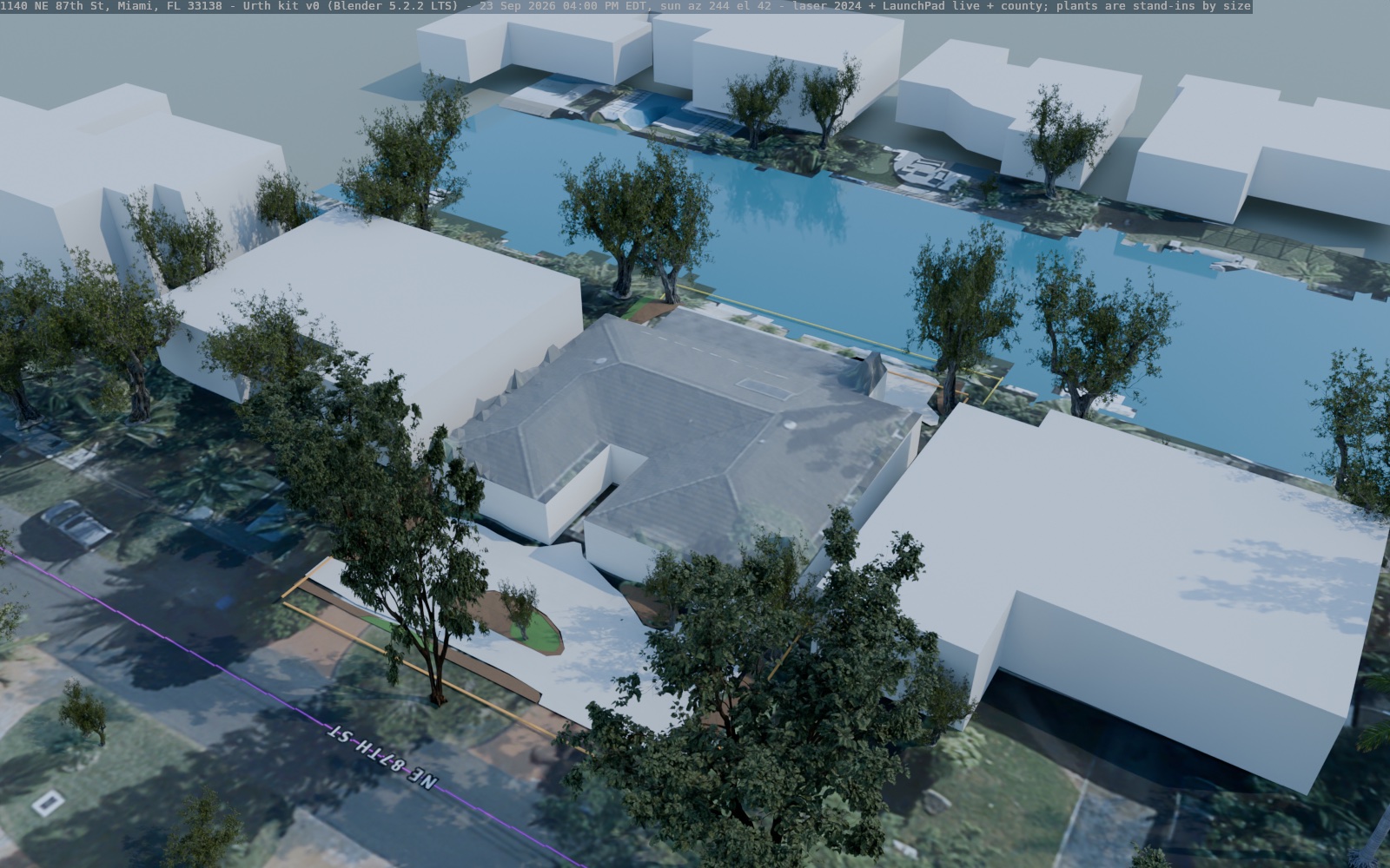 Blender: aerial three-quarter view, 23 September, 4 pm