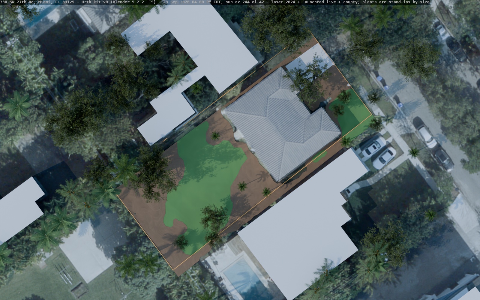 Blender: shadows at 4 pm, 23 September (north up)