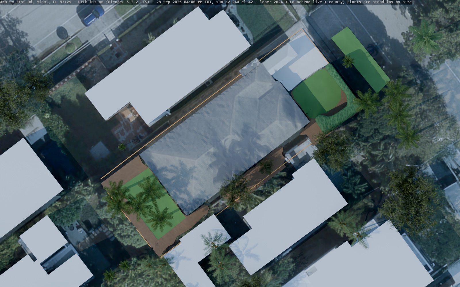 Blender: shadows at 4 pm, 23 September (north up)