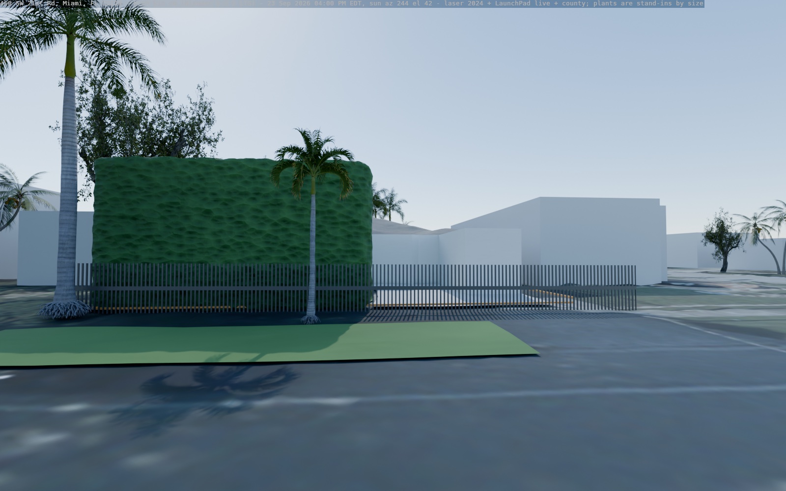 Blender: street view, standing across the street, eye height 1.7 m